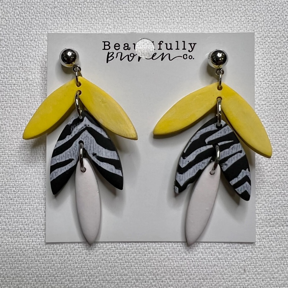 Black and Yellow Boomerang Dangle Earrings